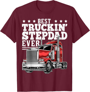 Best Truckin Stepdad Ever Big Rig Trucker Father's Day Gift T-Shirt - T-Shirt | Maroon