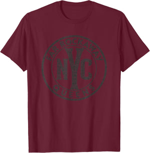Far Rockaway Queens NYC Circle Sign Distressed Black Print T-Shirt - T-Shirt | Maroon