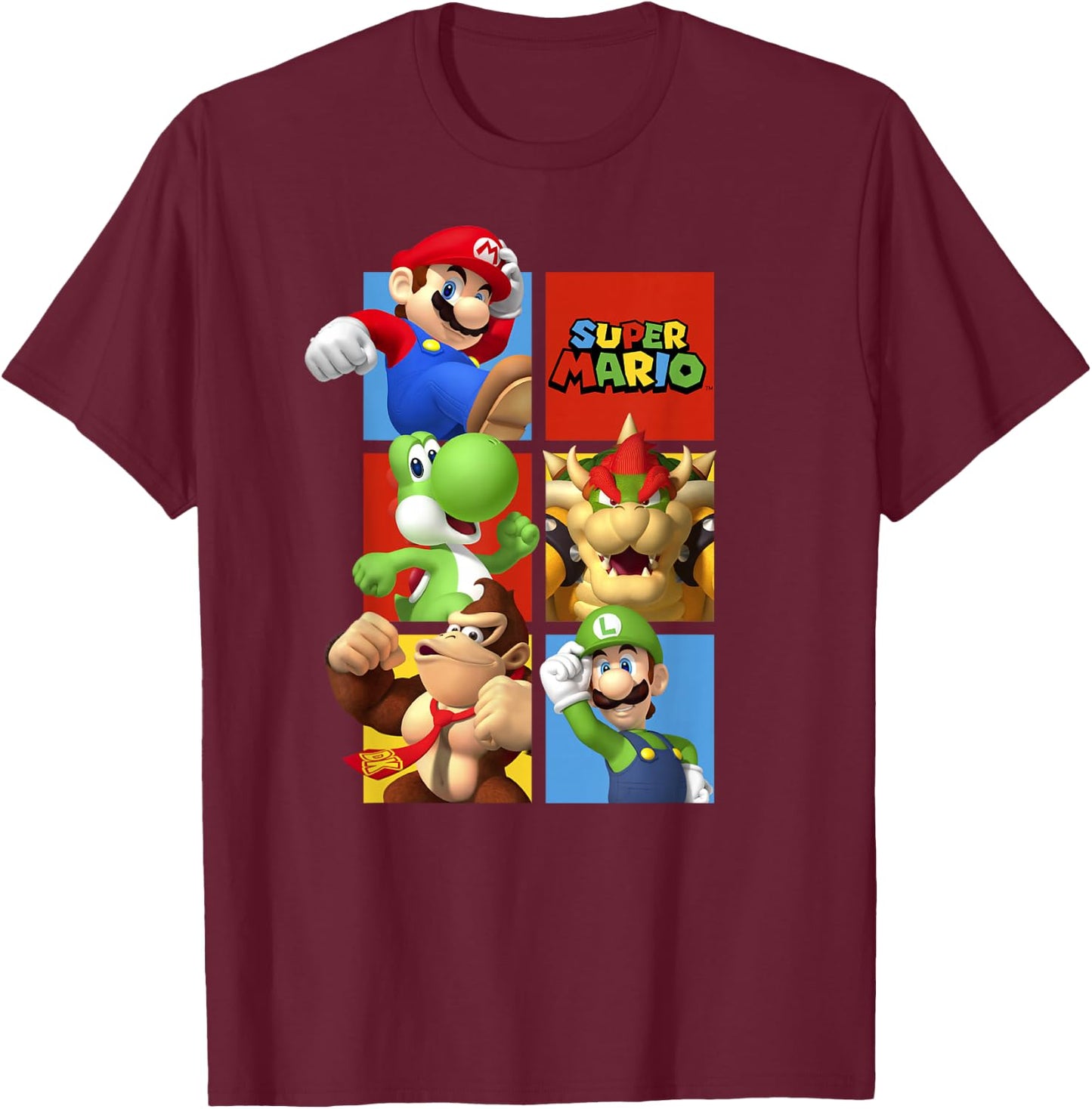 Super Mario Classic Character Box Up T-Shirt - T-Shirt | Maroon