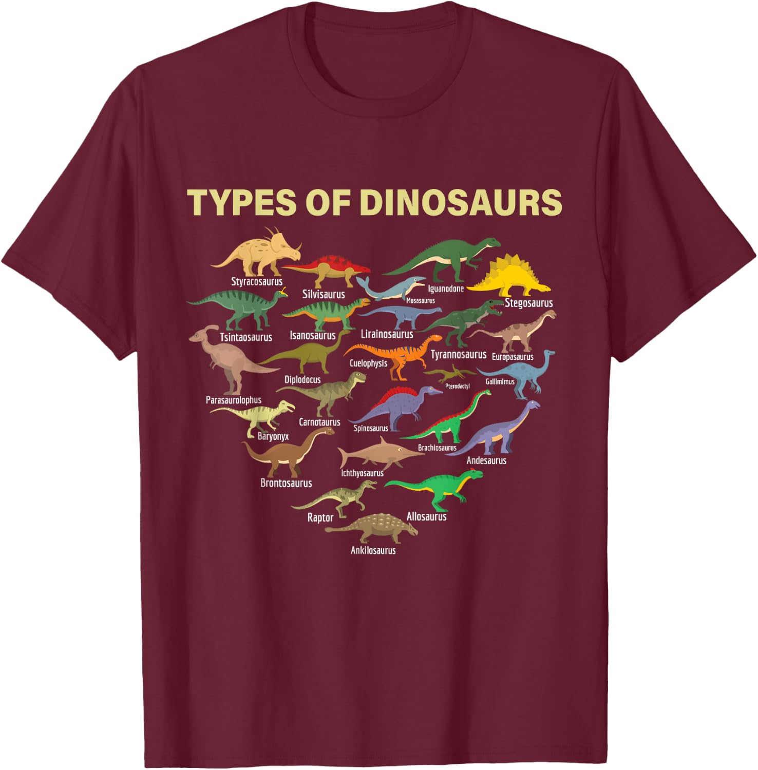 types of Dinosaurs Dino identification kids boys girls women T-Shirt - T-Shirt | Maroon