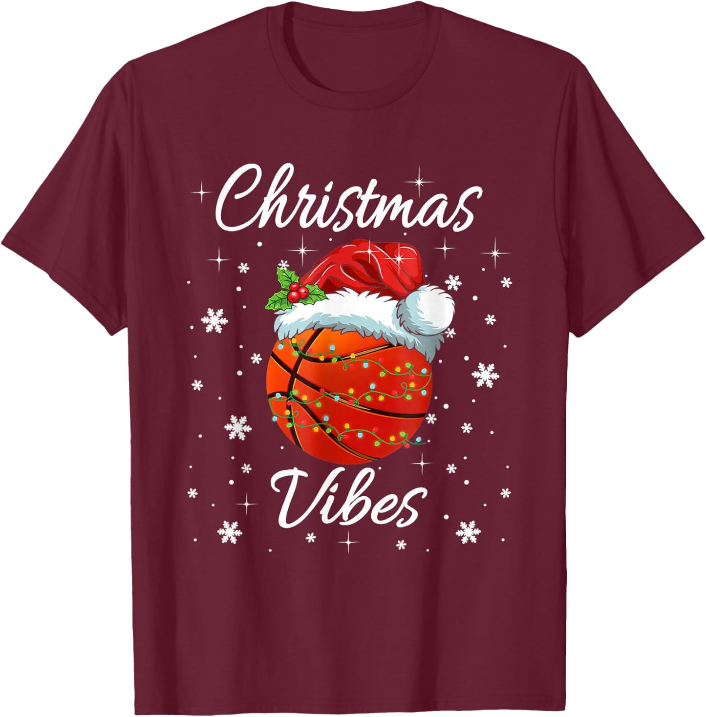 Christmas Pajama Men Women Boys Girls Santa Hat Basketball T-Shirt - T-Shirt | Maroon