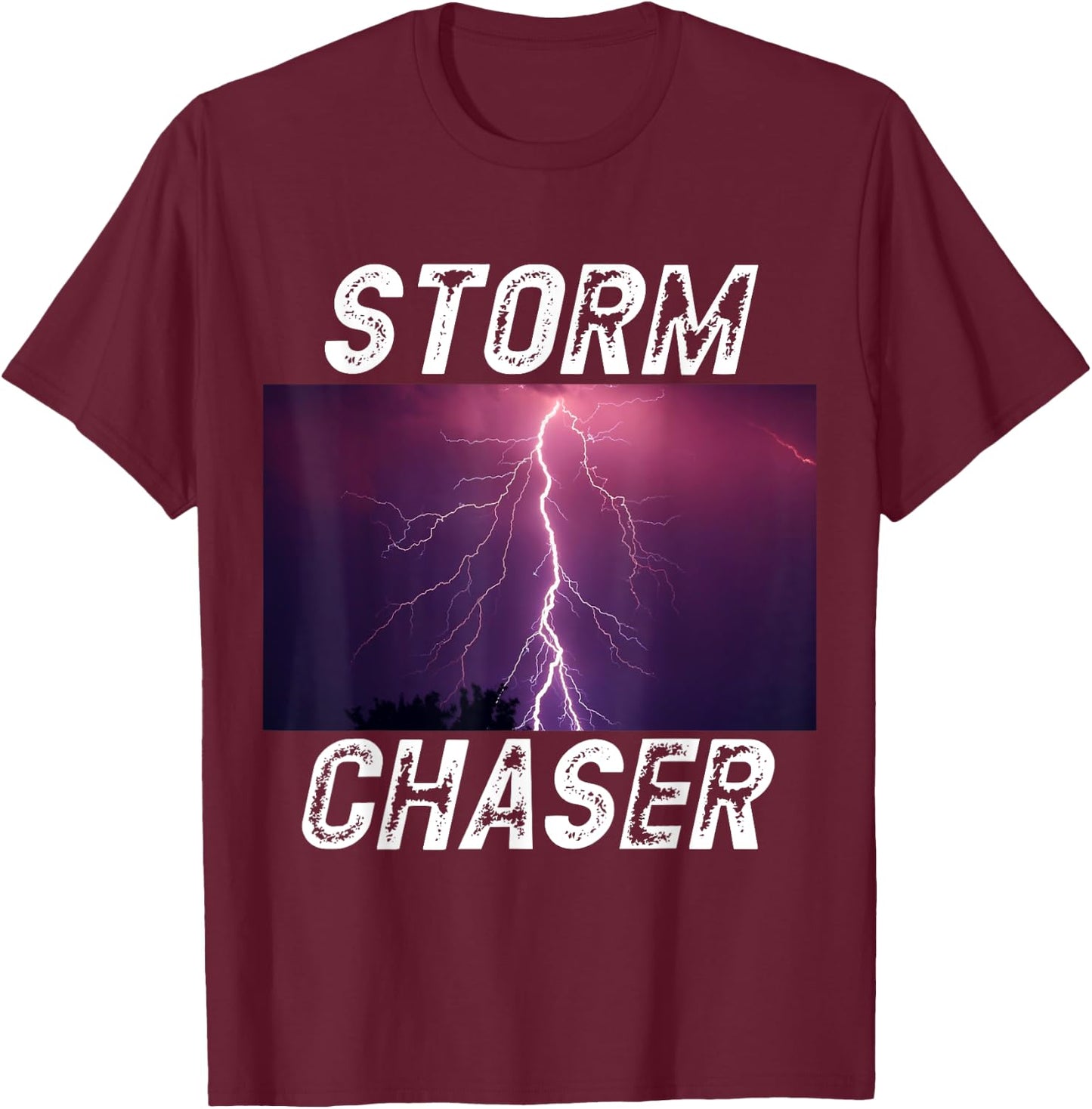 Storm Chaser Lightning Picture Weather Meteorologist T-Shirt - T-Shirt | Maroon