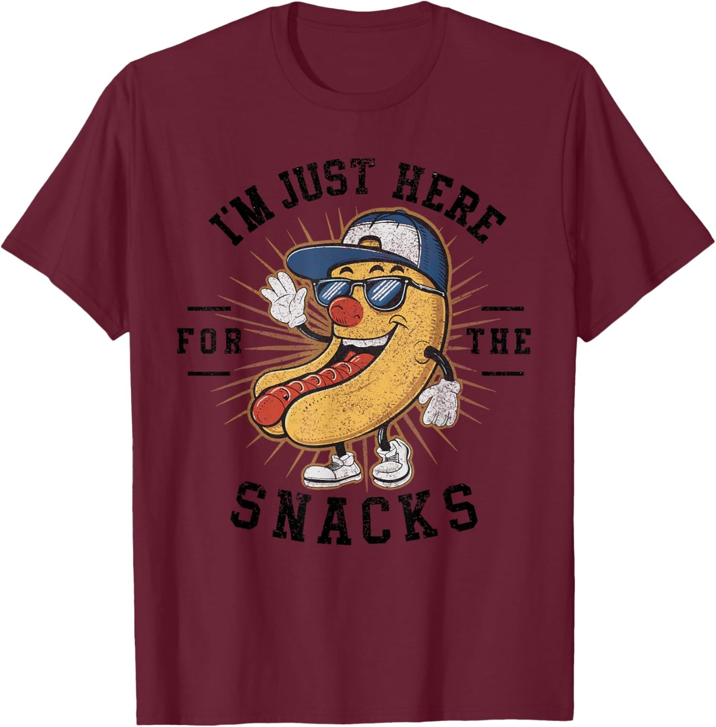 Funny I'm Just Here For The Snacks Football T-Shirt - T-Shirt | Maroon