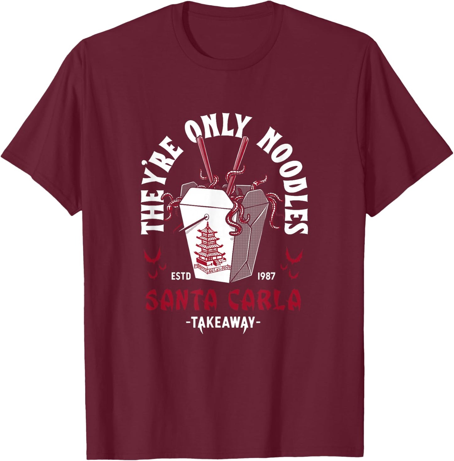 They're Only Noodles - Vampire Chinese Food - Vintage Horror T-Shirt - T-Shirt | Maroon