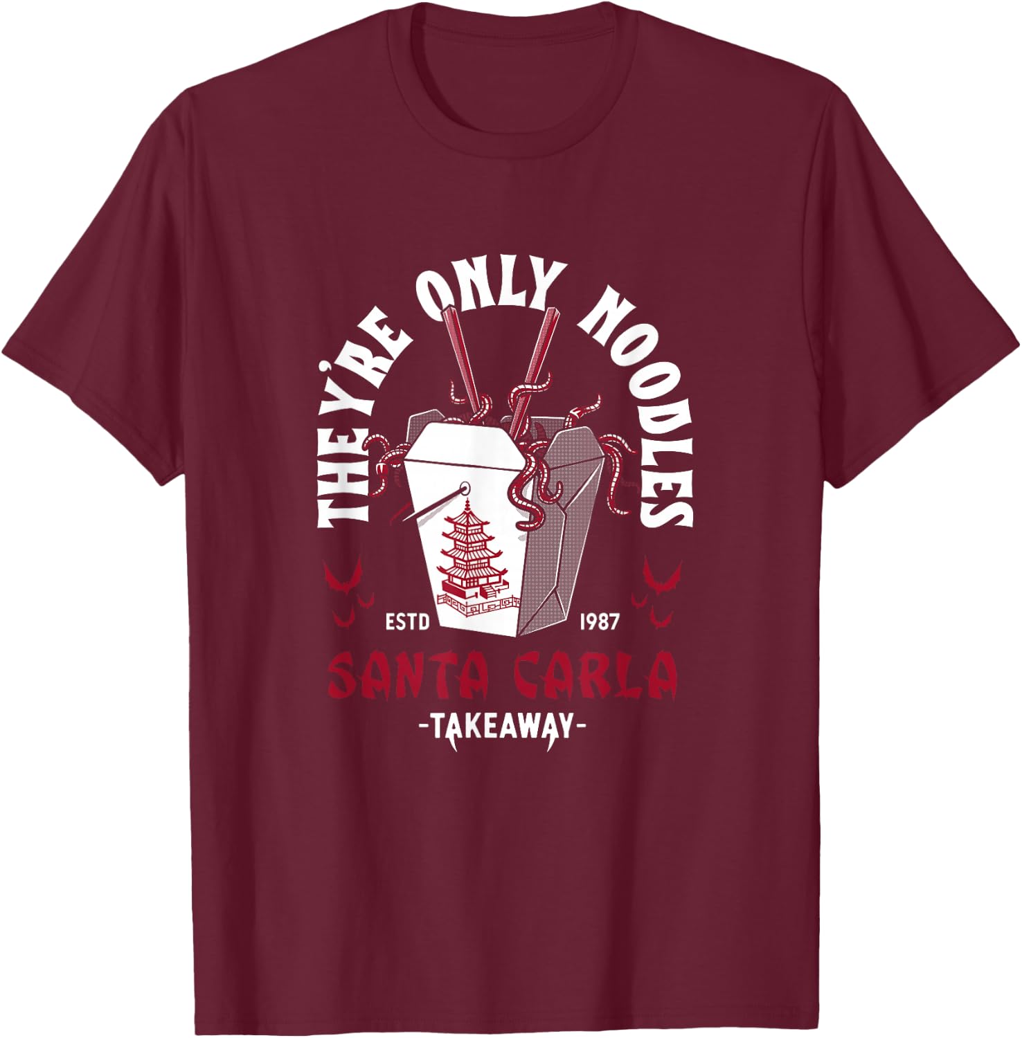 They're Only Noodles - Vampire Chinese Food - Vintage Horror T-Shirt - T-Shirt | Maroon
