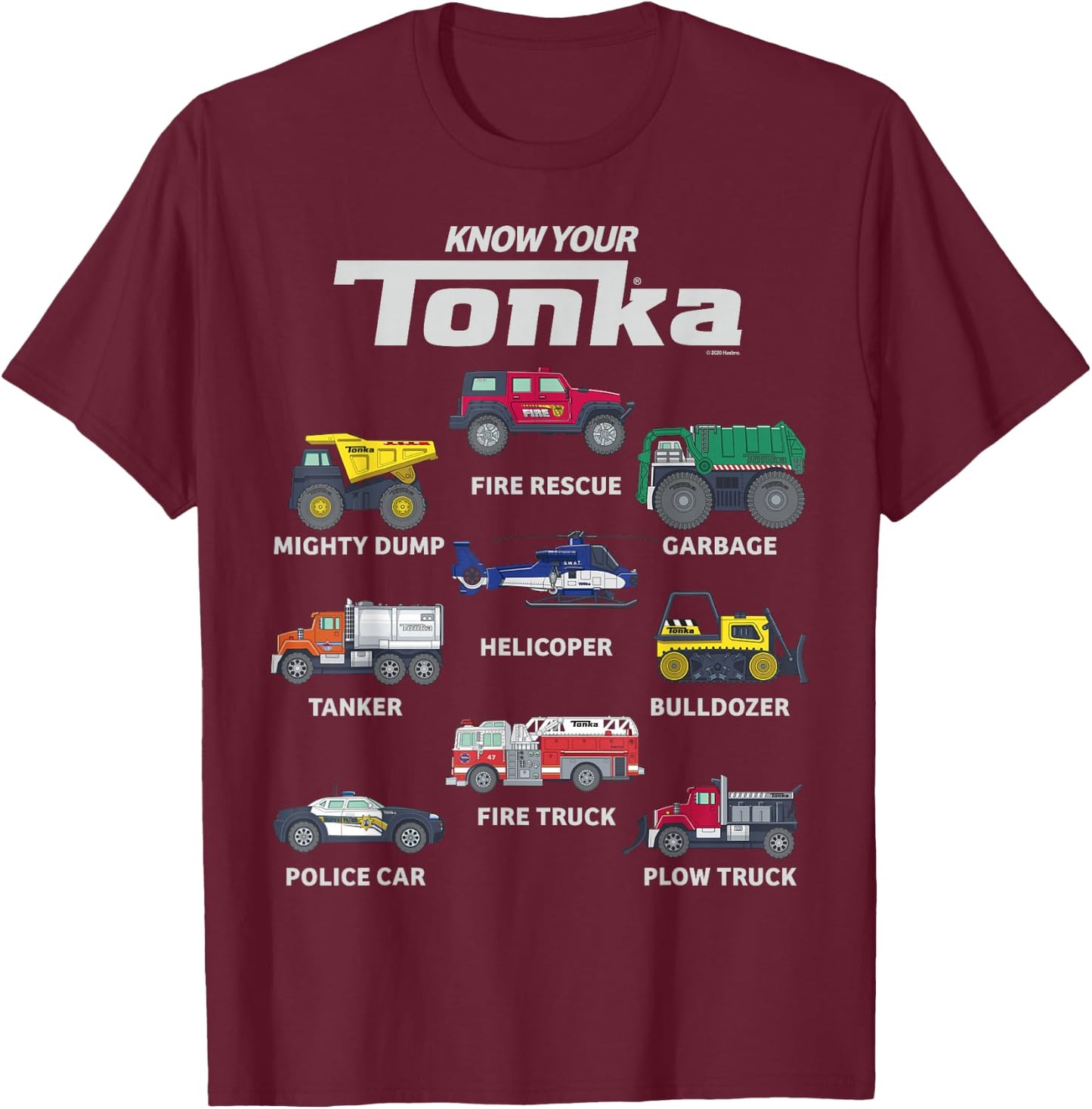 Tonka Know Your Tonka Trucks Vehicle Textbook T-Shirt - T-Shirt | Maroon