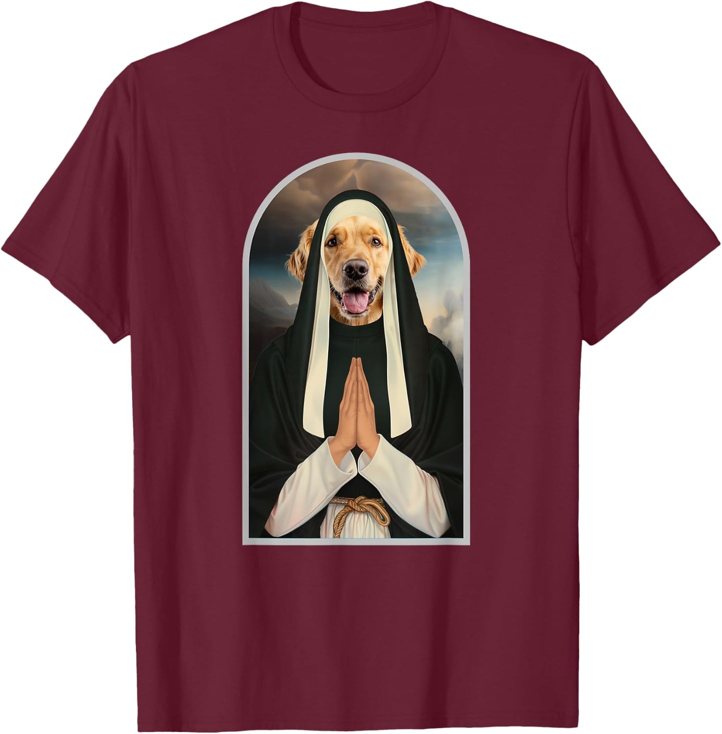 Funny Golden Retriever Dog Praying Nun T-Shirt - T-Shirt | Maroon