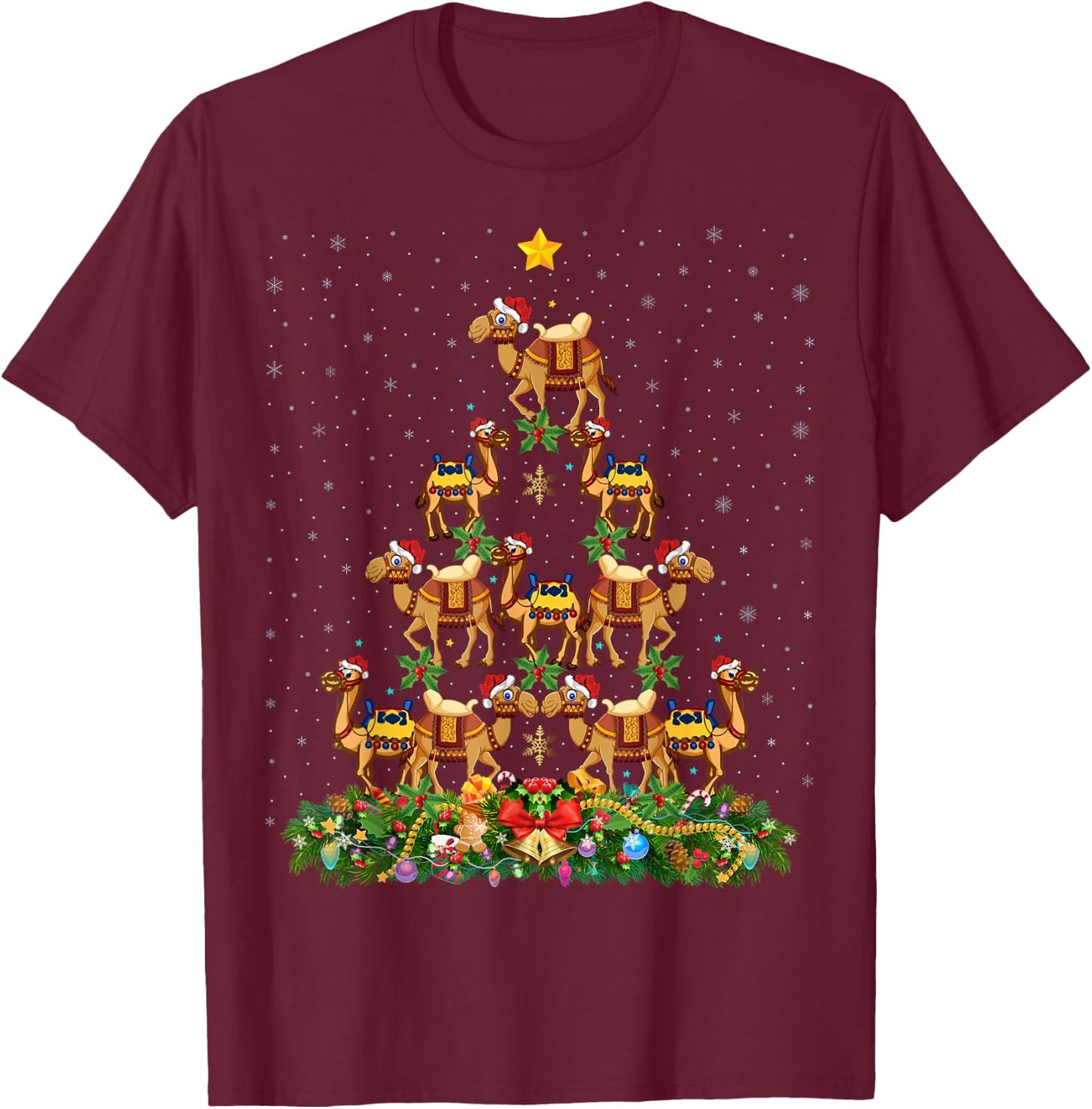 Camel Christmas Tree Gift Funny Christmas Camel T-Shirt - T-Shirt | Maroon