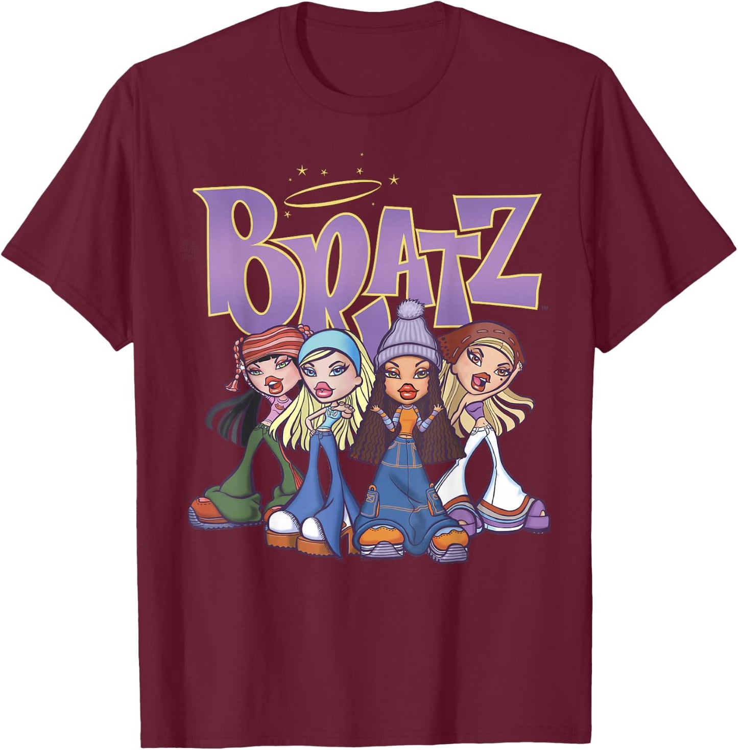 Bratz Original Four Group Shot Logo T-Shirt - T-Shirt | Maroon