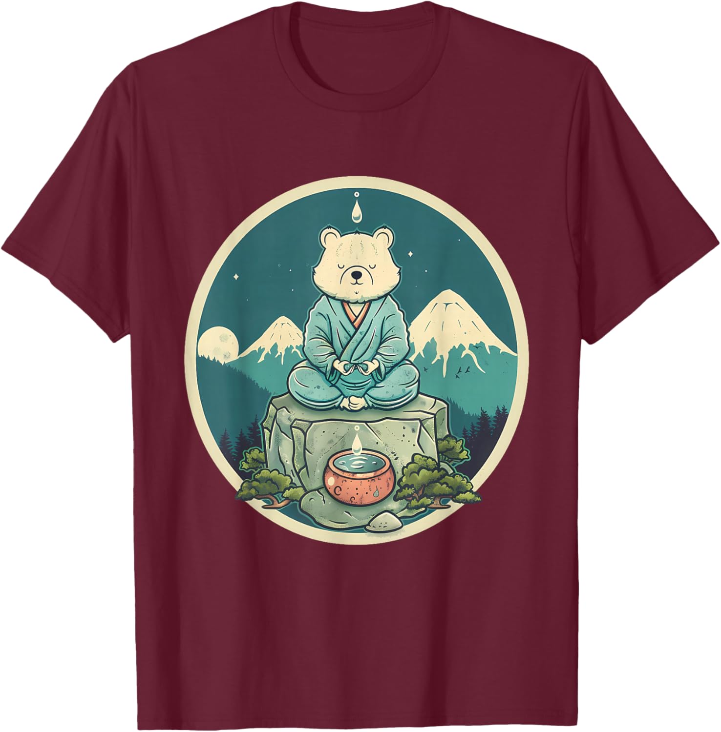 Meditation Bear Hindu Mountain Yoga Buddhist Zen Buddha T-Shirt - T-Shirt | Maroon