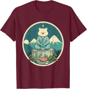 Meditation Bear Hindu Mountain Yoga Buddhist Zen Buddha T-Shirt - T-Shirt | Maroon