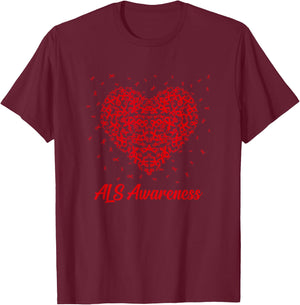 Red Heart Ribbon ALS Awareness Gifts T-Shirt - T-Shirt | Maroon