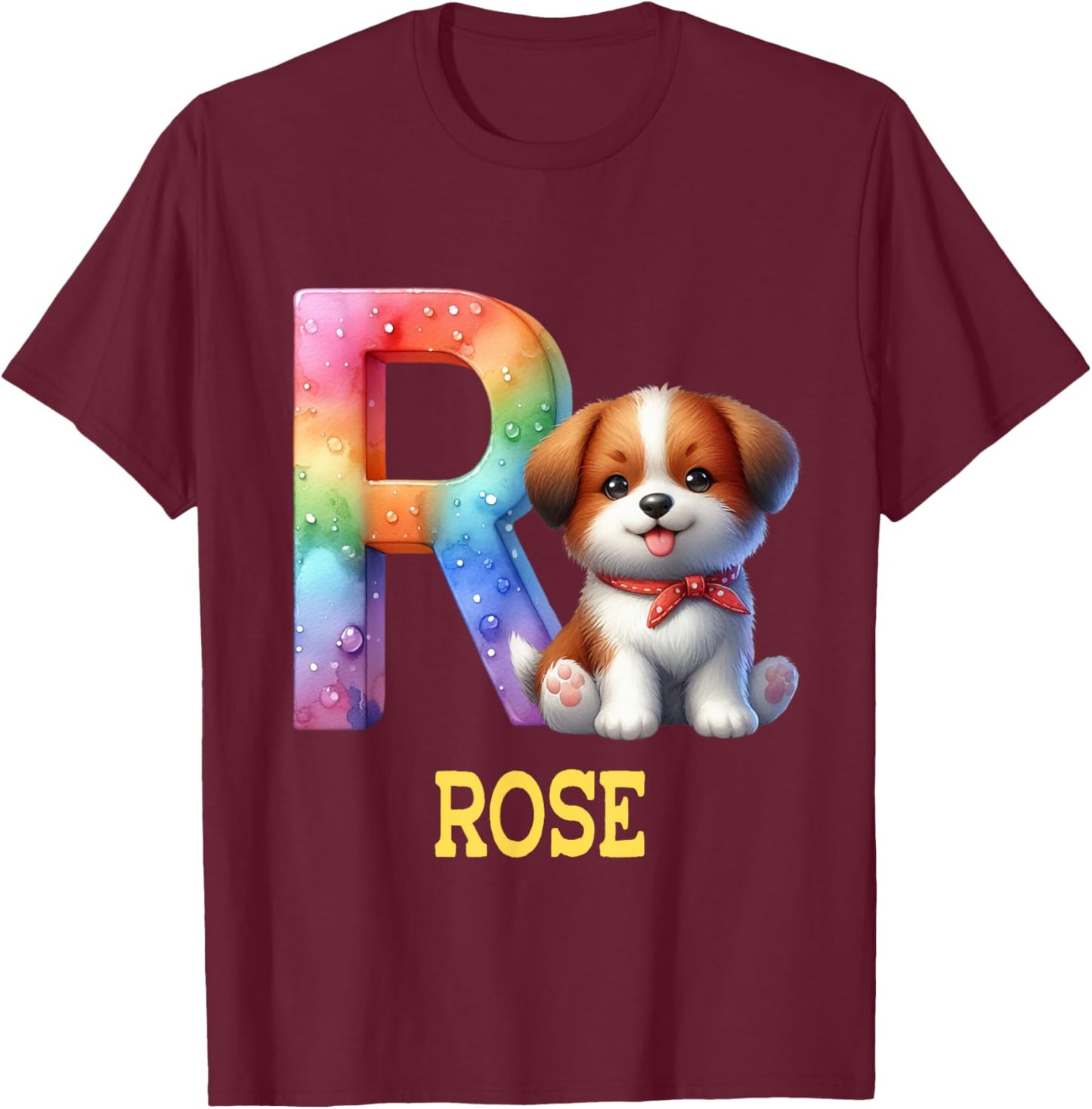 Cute Dogs Letter Rose Name Rainbow Dog T-Shirt - T-Shirt | Maroon