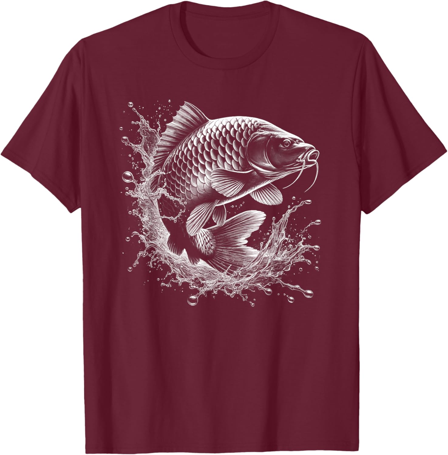 Carp Jumping Out of the Water - Fish Design for Fishermen T-Shirt - T-Shirt | Maroon