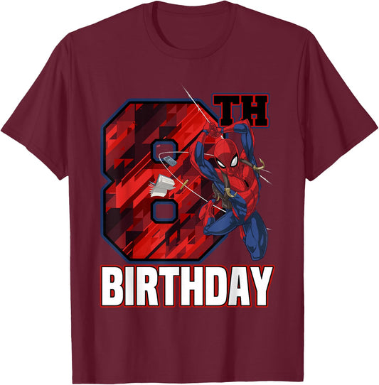 Marvel Spider-Man Web Swing 8th Birthday T-Shirt - T-Shirt | Maroon