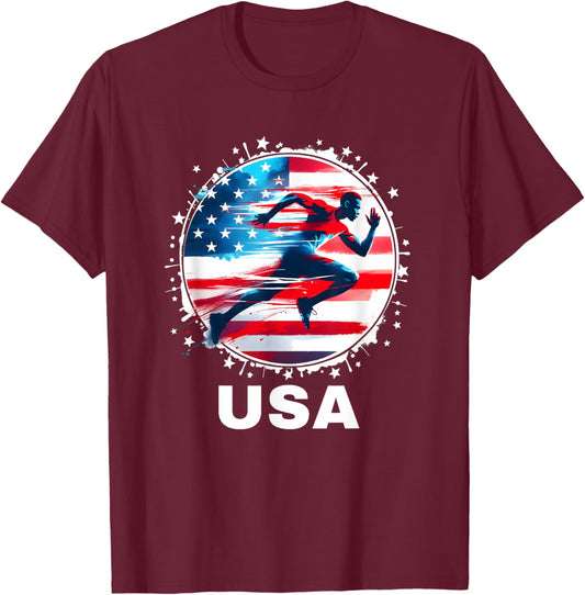 USA Run Track and Field Shirt Track and Field Apparel Track T-Shirt - T-Shirt | Maroon