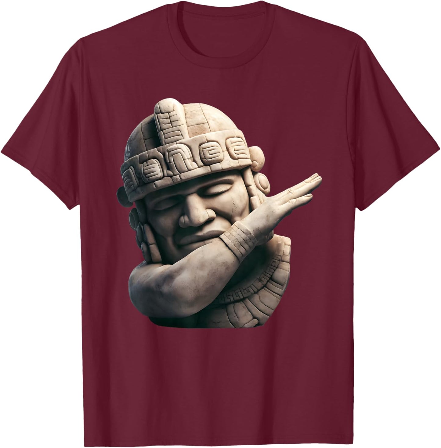 Olmec Colossal Head Dabbing Giant Statues Mexico Funny T-Shirt - T-Shirt | Maroon