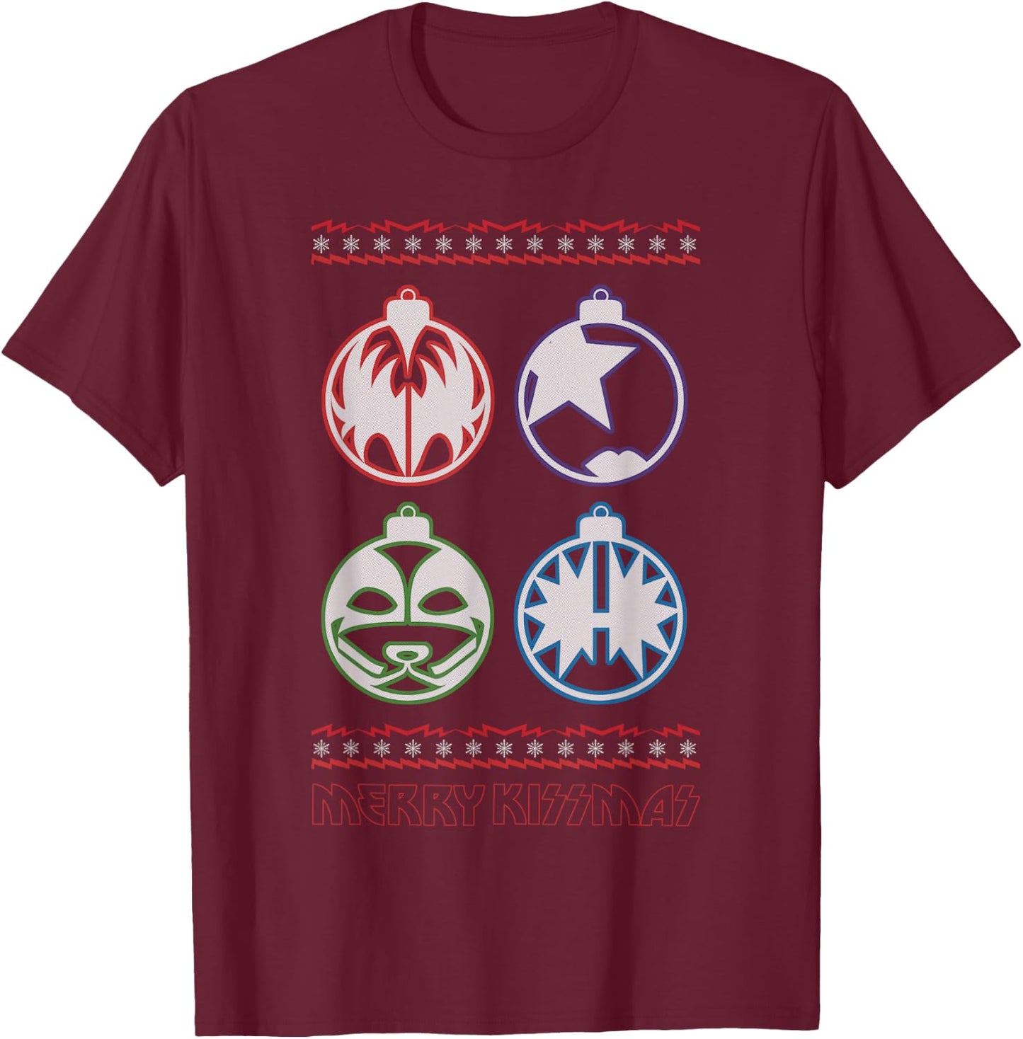 KISS - Rockin Around The KISSmas Tree T-Shirt - T-Shirt | Maroon