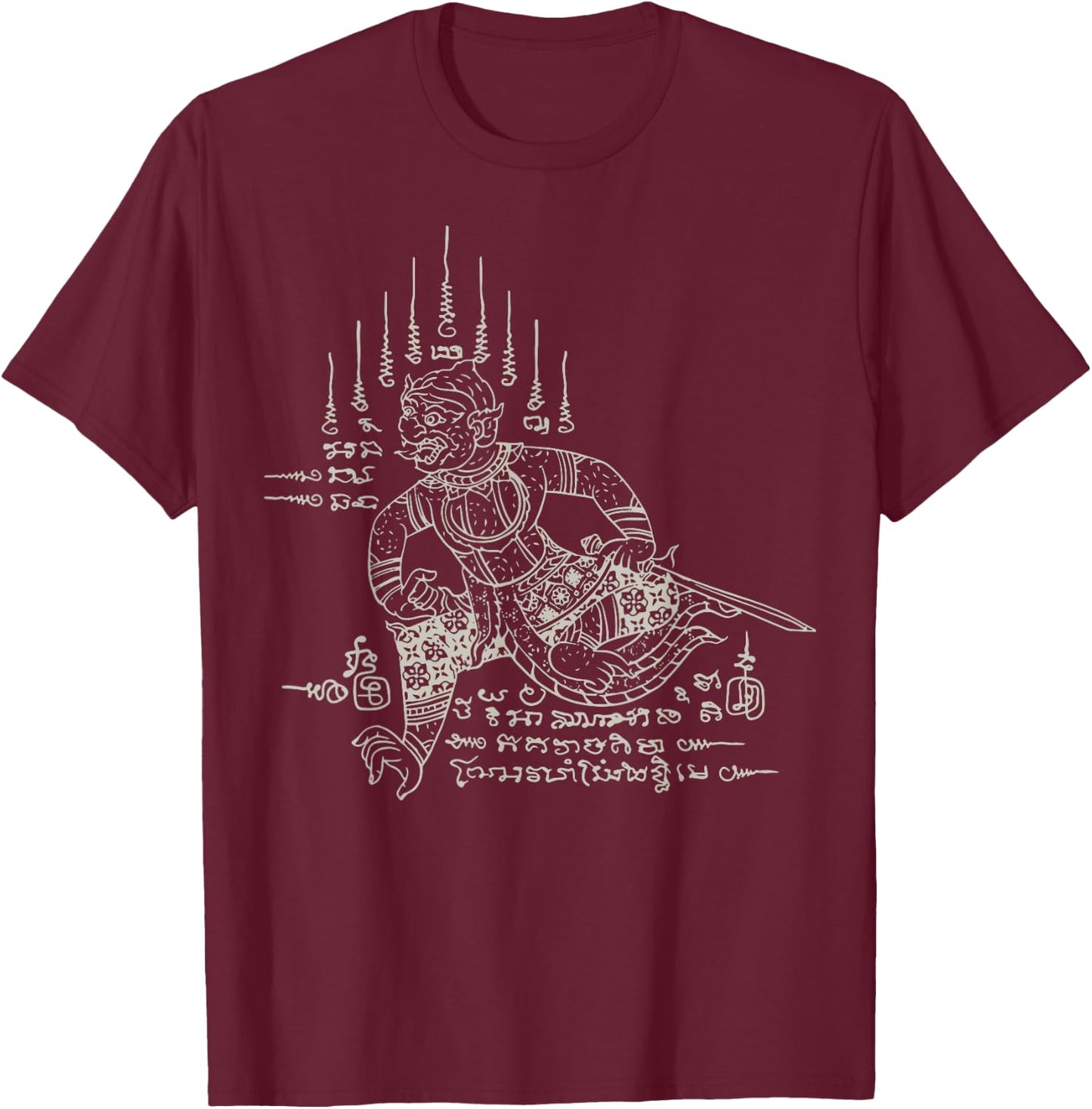 Sak Yant Thai Tattoo Hanuman Mythical Yantra Thailand Gift T-Shirt - T-Shirt | Maroon