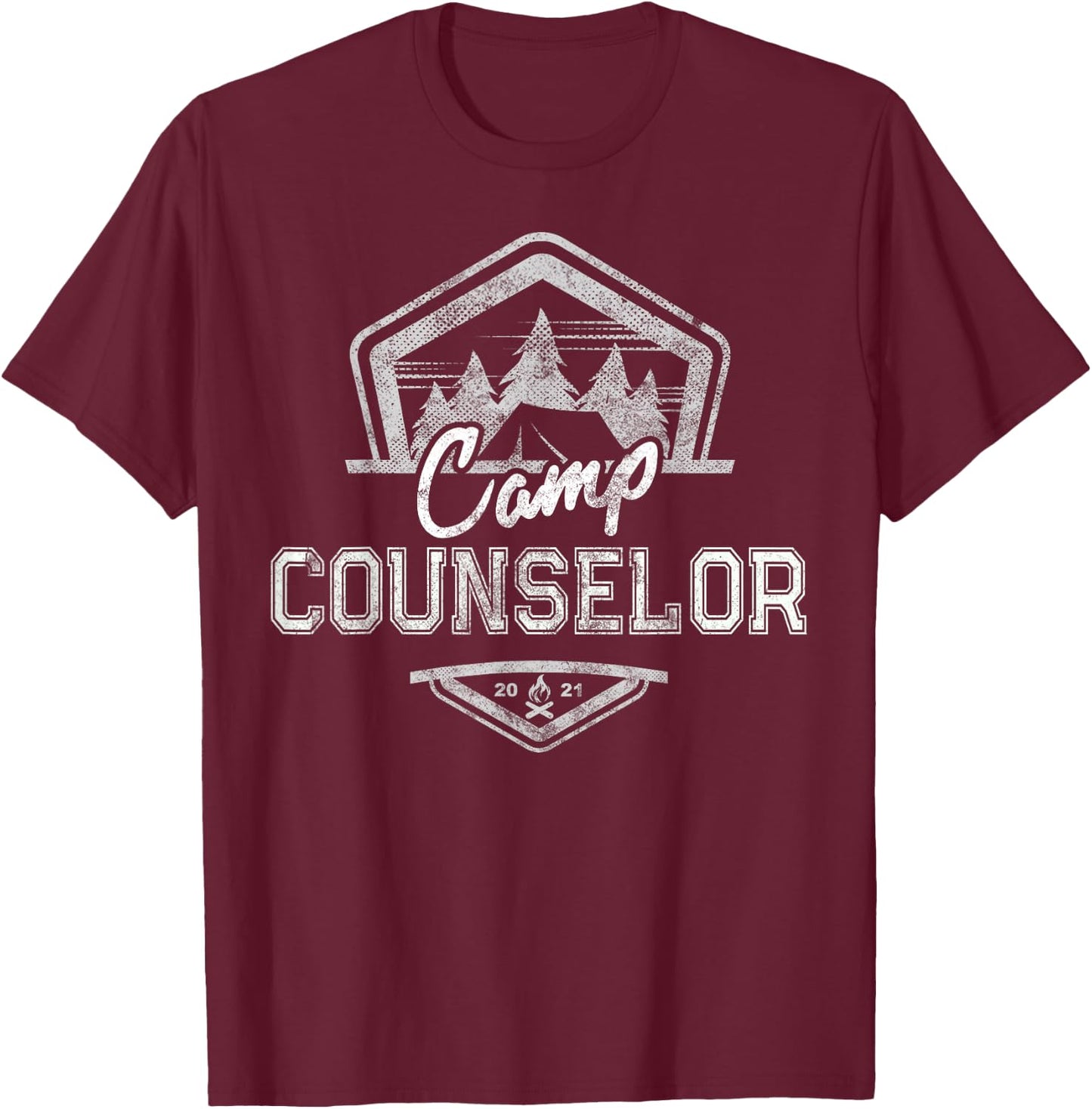 Vintage CAMP COUNSELOR 2021 Campground Crew Teacher Team T-Shirt - T-Shirt | Maroon