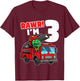Kids Dinosaur Fire Truck 3rd Birthday Boy 3 T-Rex Firefighter T-Shirt - T-Shirt | Maroon