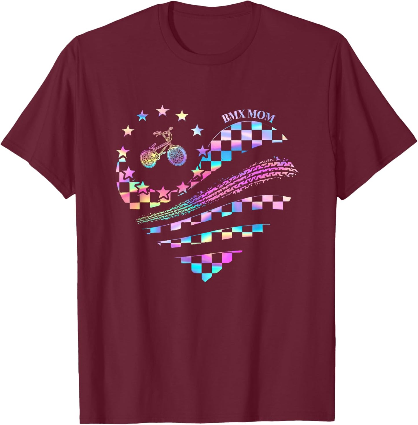 BMX MOM HEART RainBow T-Shirt - T-Shirt | Maroon