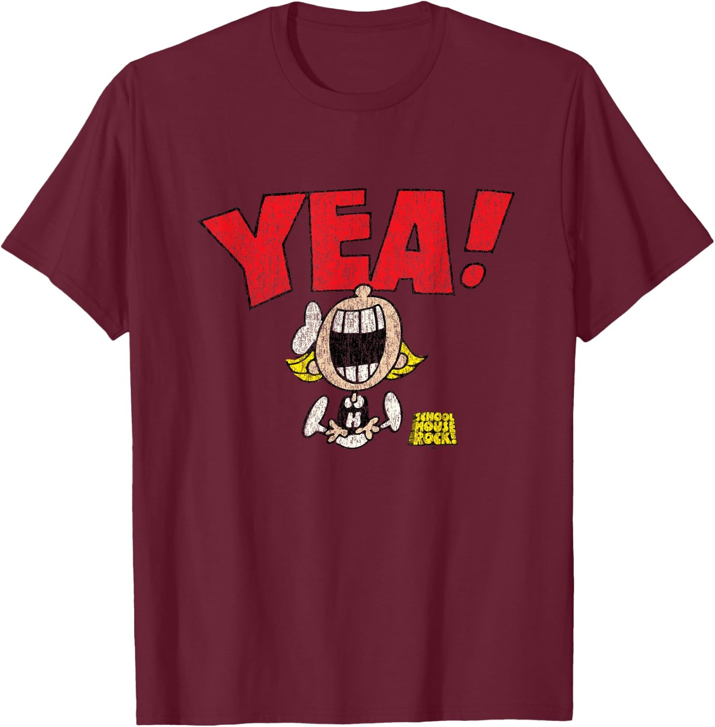 Schoolhouse Rock Yea! Cheerleader Vintage Distressed TV Show T-Shirt - T-Shirt | Maroon