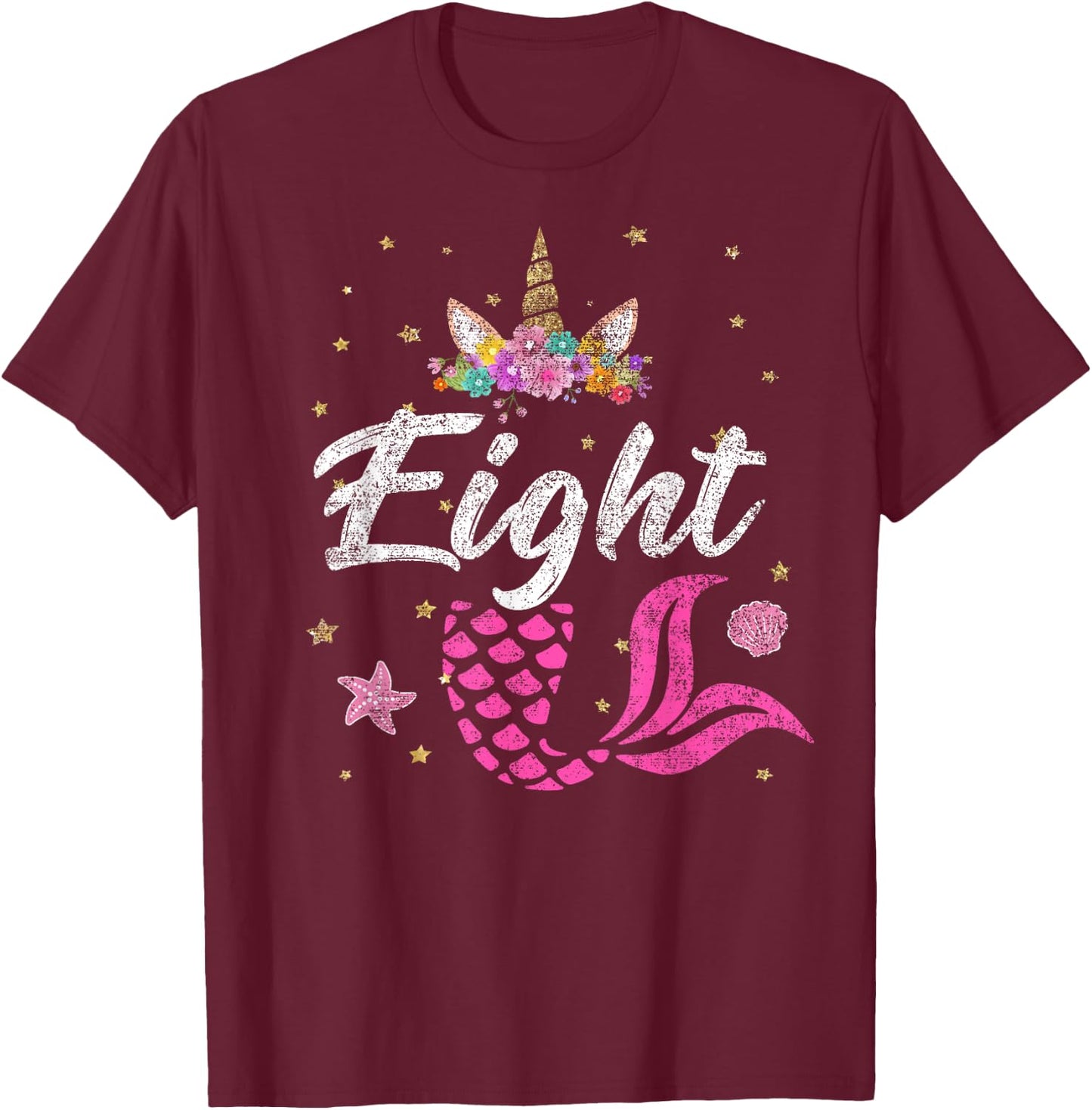 8th Birthday Girl Unicorn Shirt Mermaid Tail 8 Years Old T-Shirt - T-Shirt | Maroon