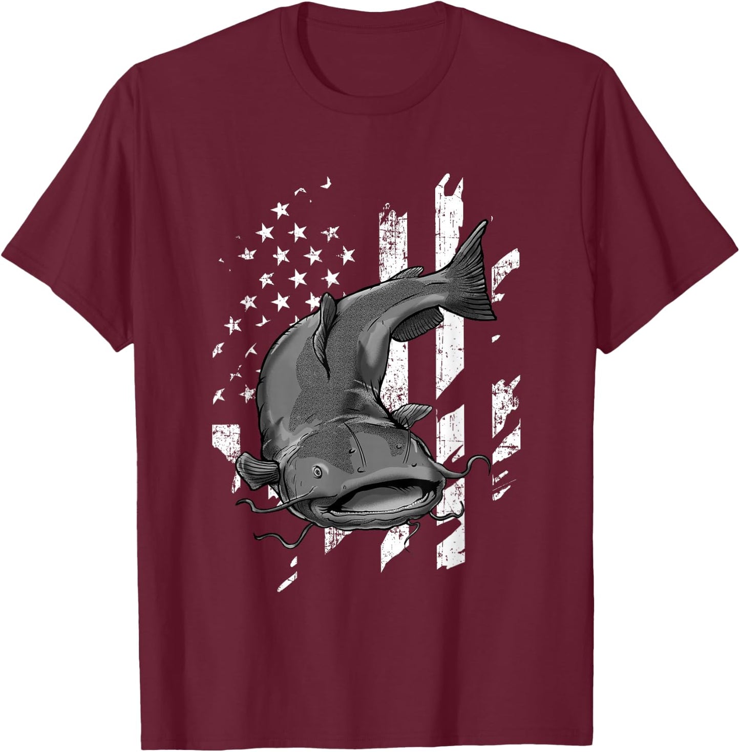 Catfishing American Flag - Catfish Angler Fisherman T-Shirt - T-Shirt | Maroon