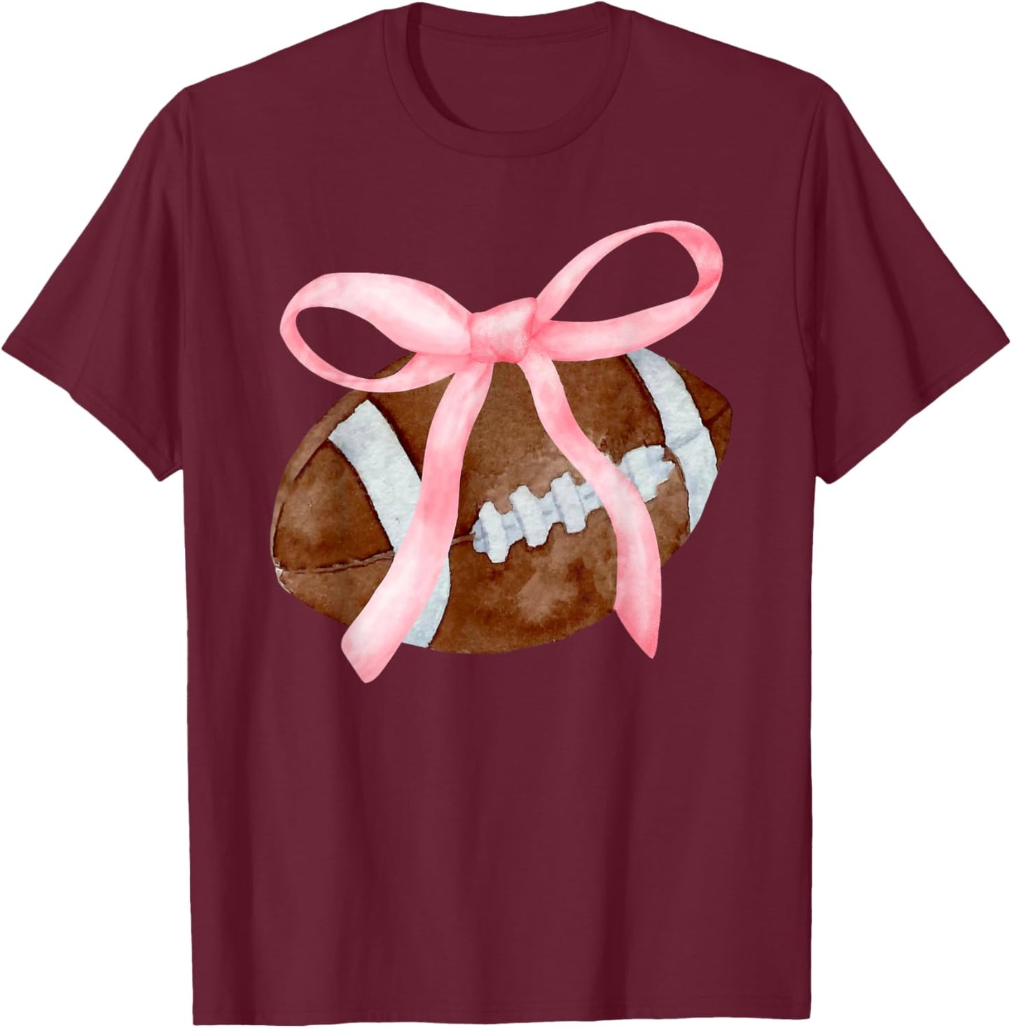 Coquette Bow American Football Game Day Thanksgiving Autumn T-Shirt - T-Shirt | Maroon
