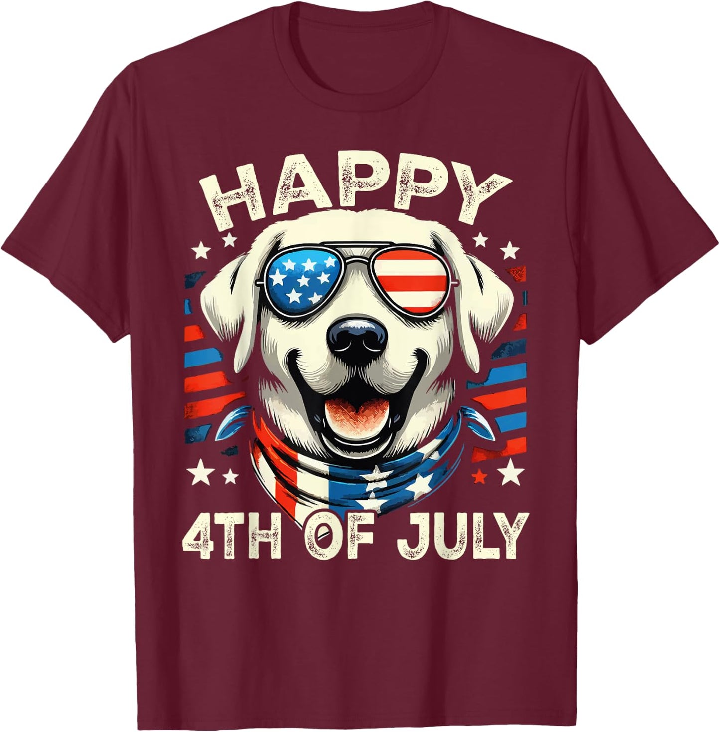4th of July Patriotic American Labrador Retriever Veterans T-Shirt - T-Shirt | Maroon