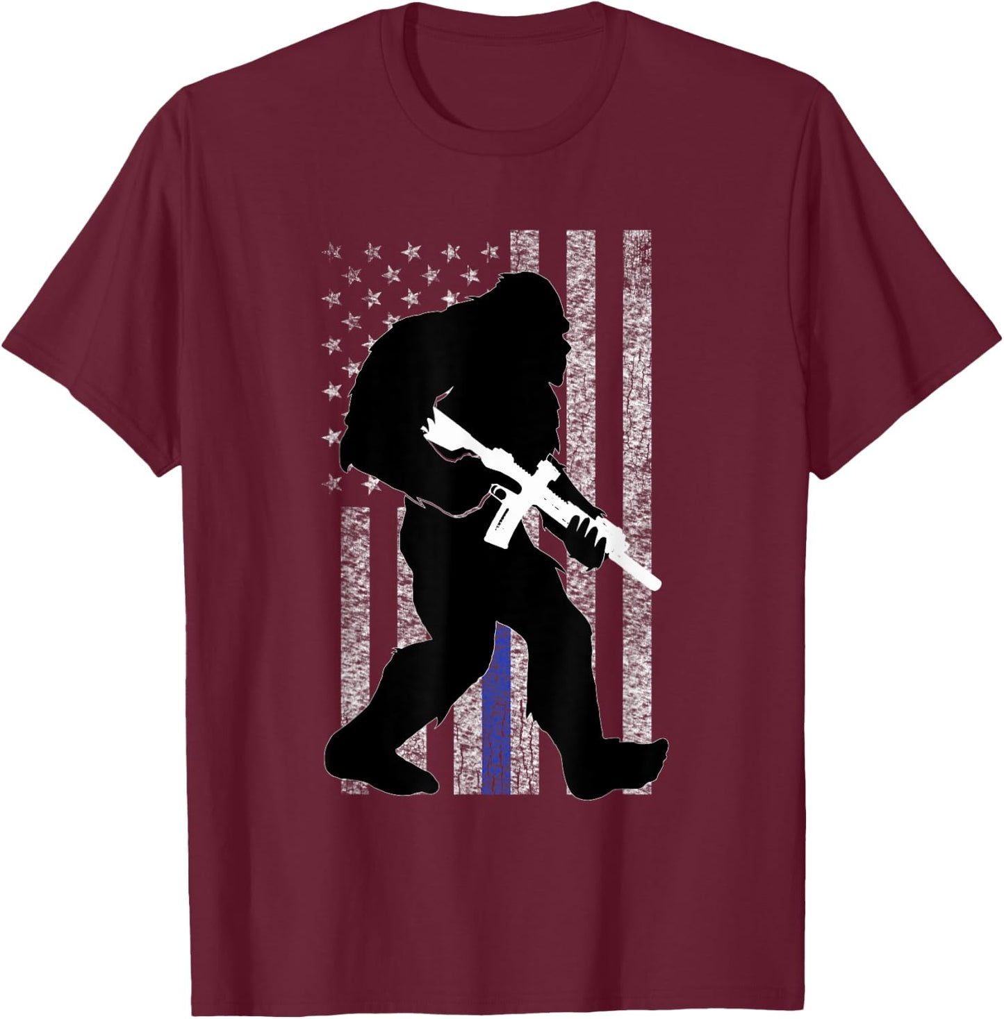 Bigfoot 2nd Amendment Right to Bear Arms Thin Blue Line T-Shirt - T-Shirt | Maroon