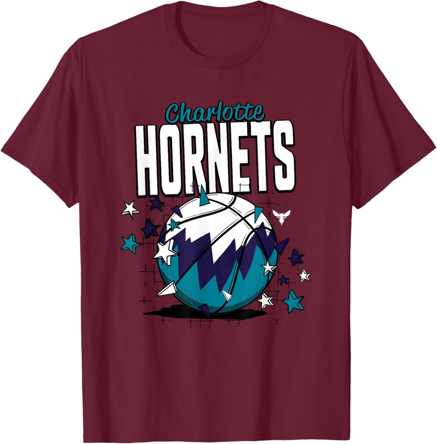 NBA Charlotte Hornets Basketball Doodle Stars T-Shirt - T-Shirt | Maroon