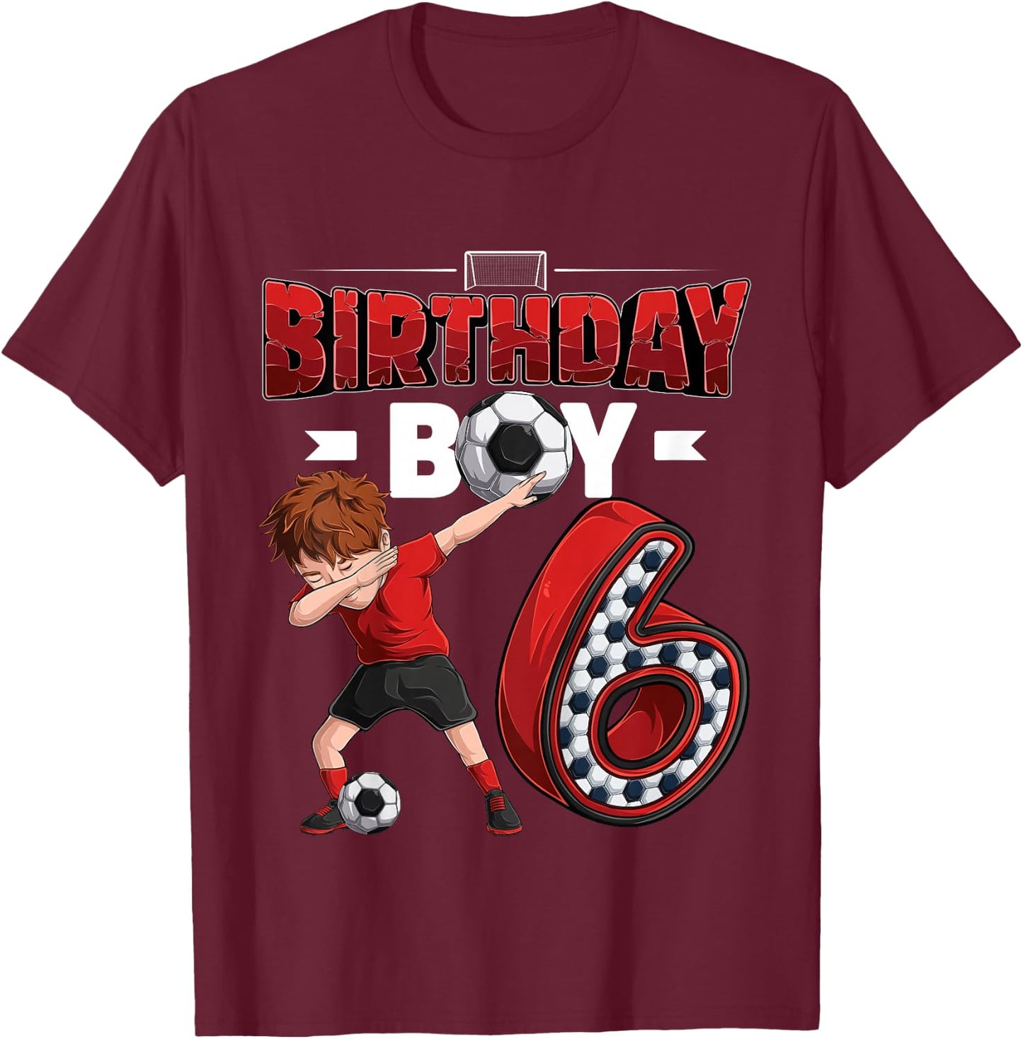 Kids dabbing boy 6 year old Soccer Player 6th birthday party T-Shirt - T-Shirt | Maroon