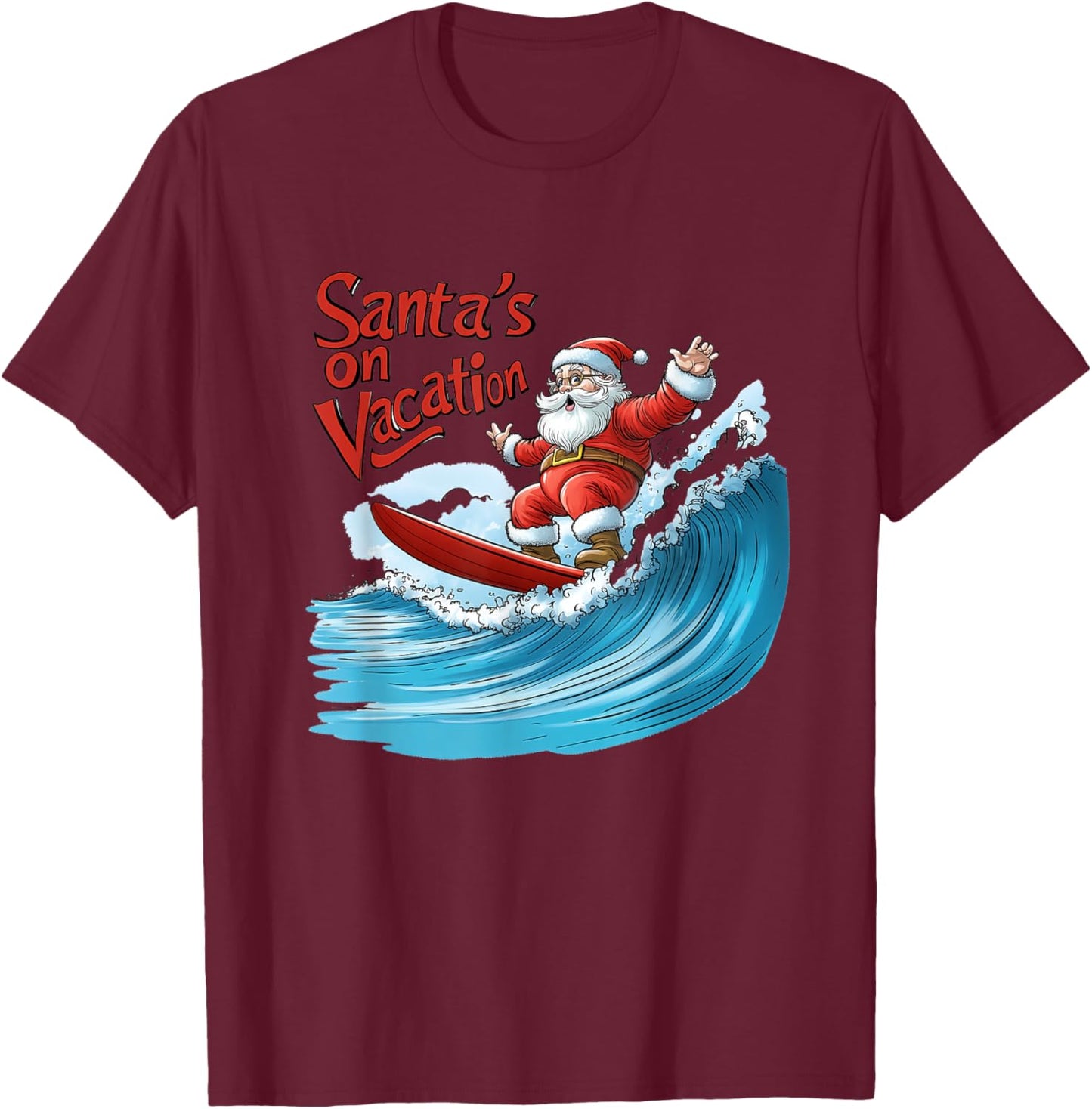Santa Claus Surfing Fun T-Shirt - T-Shirt | Maroon