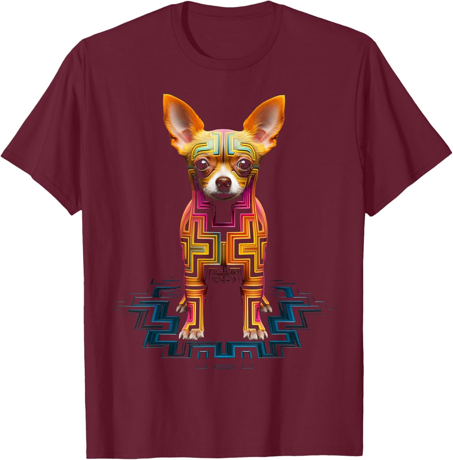 Chihuahua Lover Cute Mandala Animal Art Dog Chihuahua T-Shirt - T-Shirt | Maroon