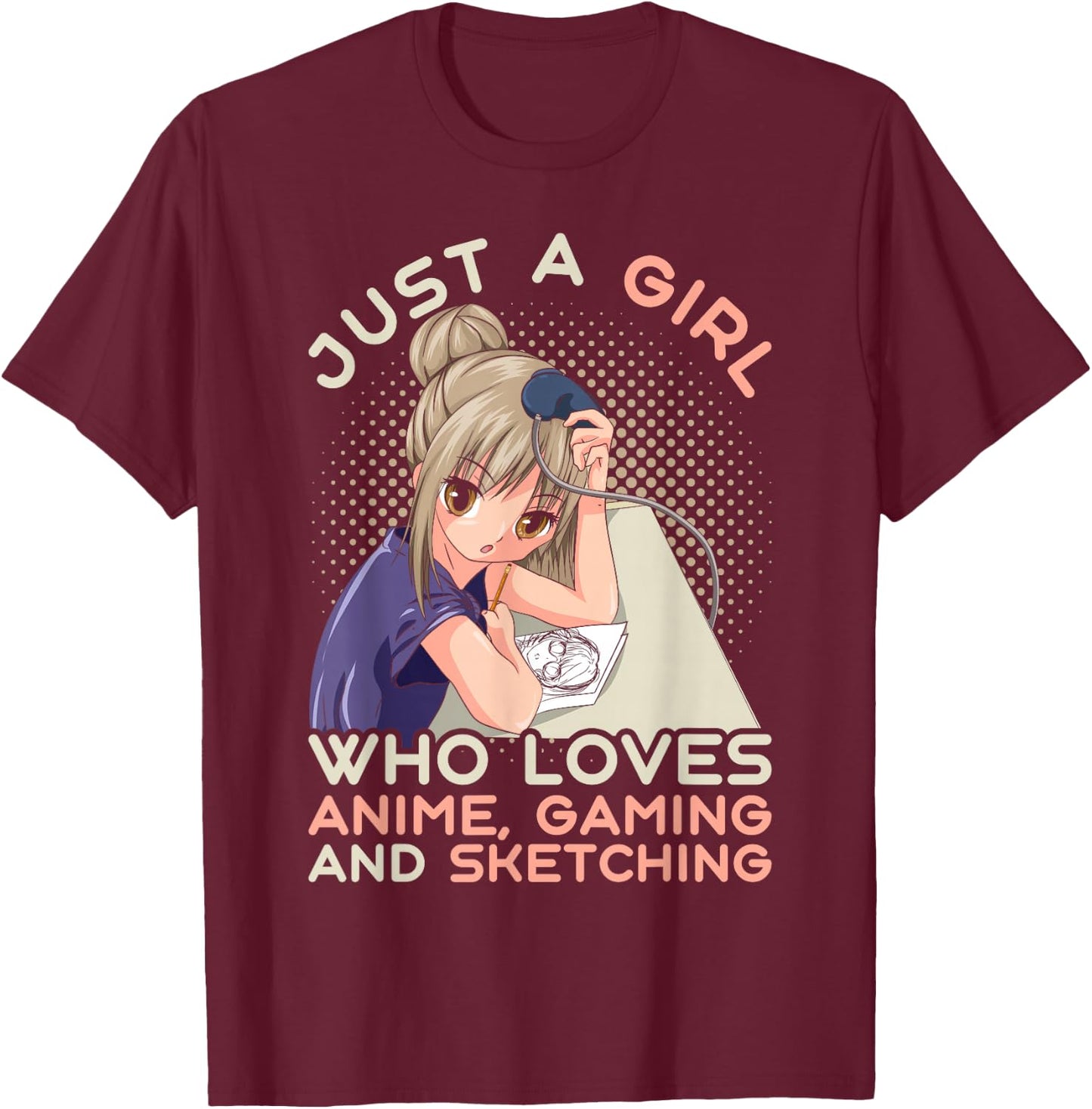 Video game Gaming Manga Drawing Anime Gamer Girls T-Shirt - T-Shirt | Maroon