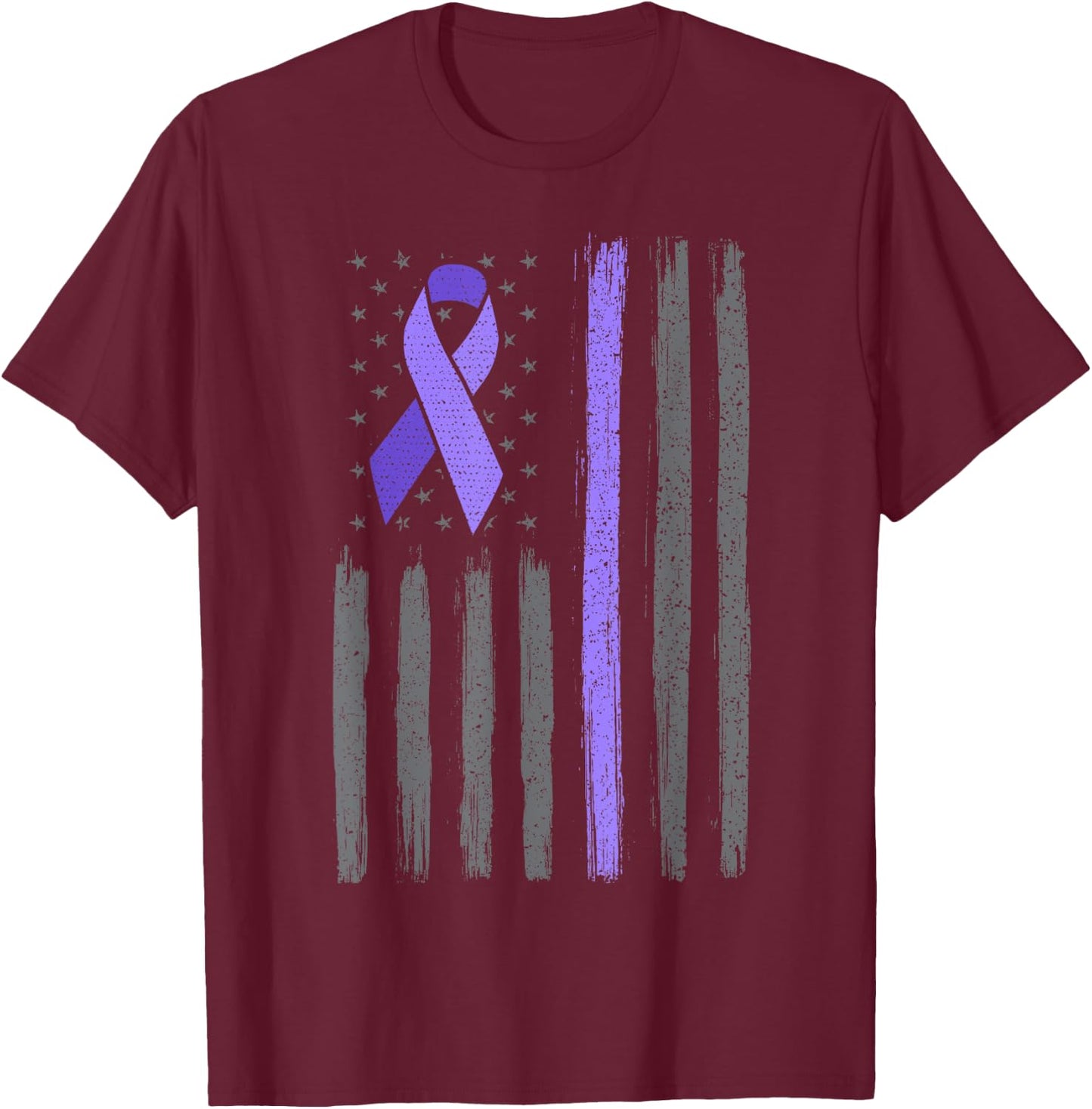 American flag ribbon stomach cancer awareness T-Shirt - T-Shirt | Maroon