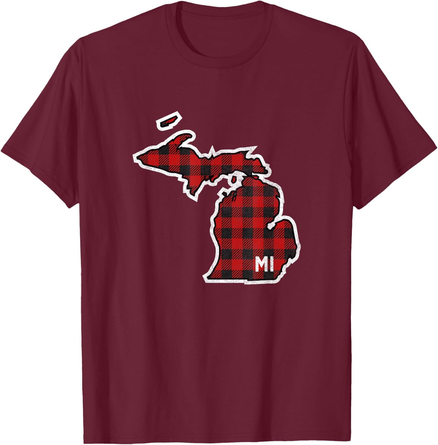 Best Michigan Buffalo Plaid MI State Outline T-Shirt - T-Shirt | Maroon