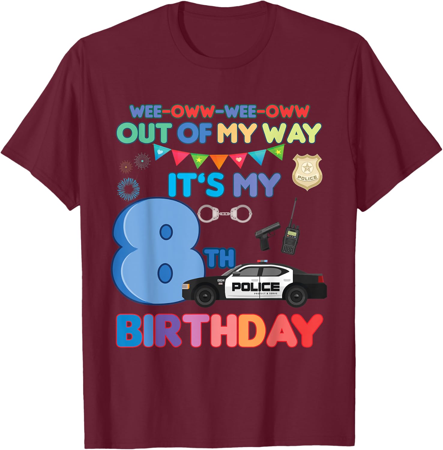 Out of my way it's my 8th birthday Police kids boy T-Shirt - T-Shirt | Maroon