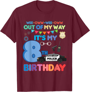 Out of my way it's my 8th birthday Police kids boy T-Shirt - T-Shirt | Maroon