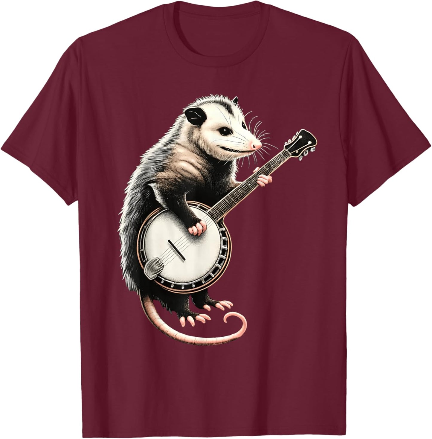 Opossum Playing Banjo Guitar Funny Possums T-Shirt - T-Shirt | Maroon