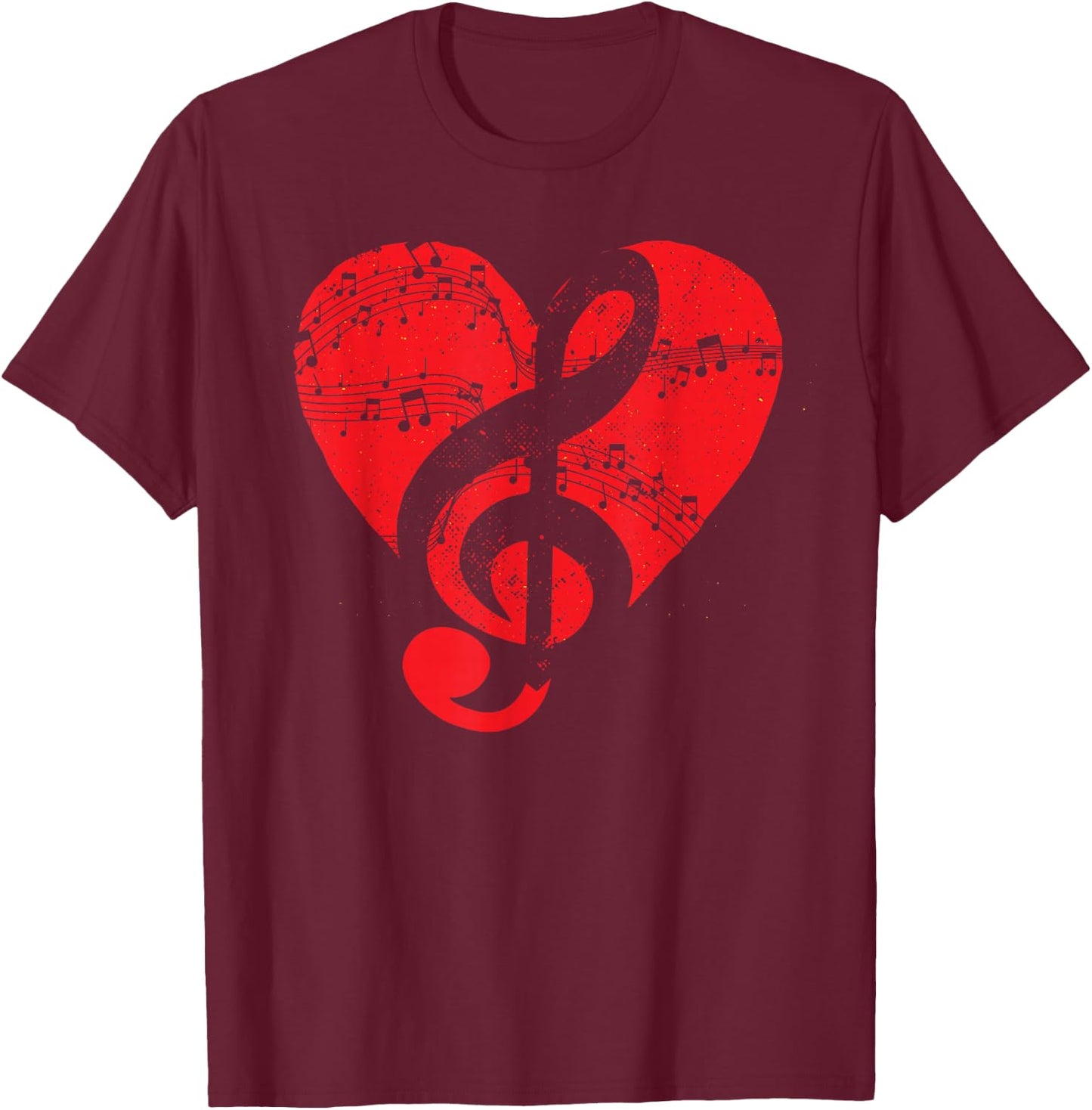 Musician Music Lover Treble Clef Heart Music Notes Music T-Shirt - T-Shirt | Maroon