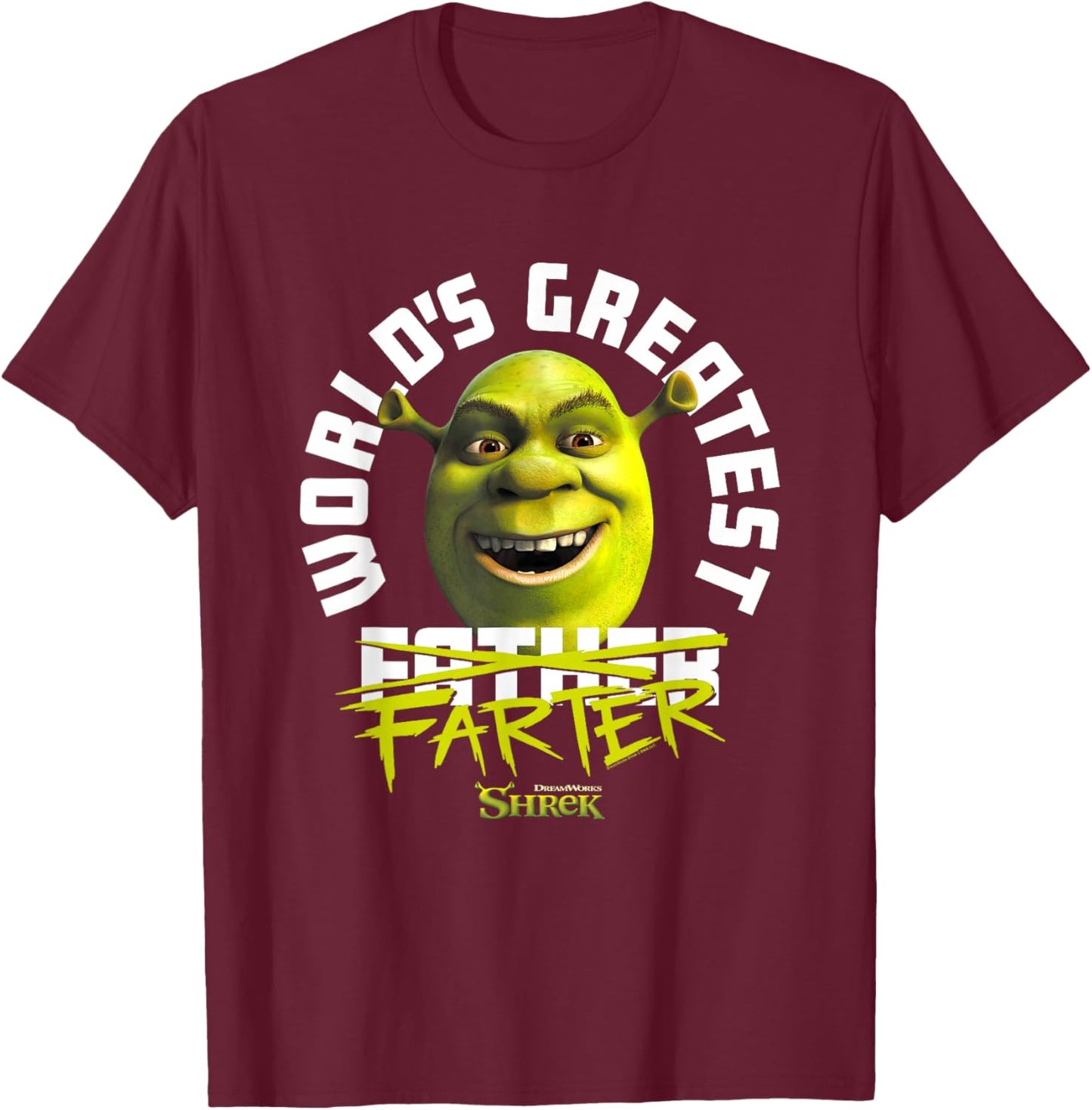 Shrek Father's Day World's Greatest Farter Chest Text Logo T-Shirt - T-Shirt | Maroon