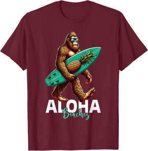 Kids Bigfoot Surfing Hawaiian Beach Funny Sasquatch T-Shirt - T-Shirt | Maroon