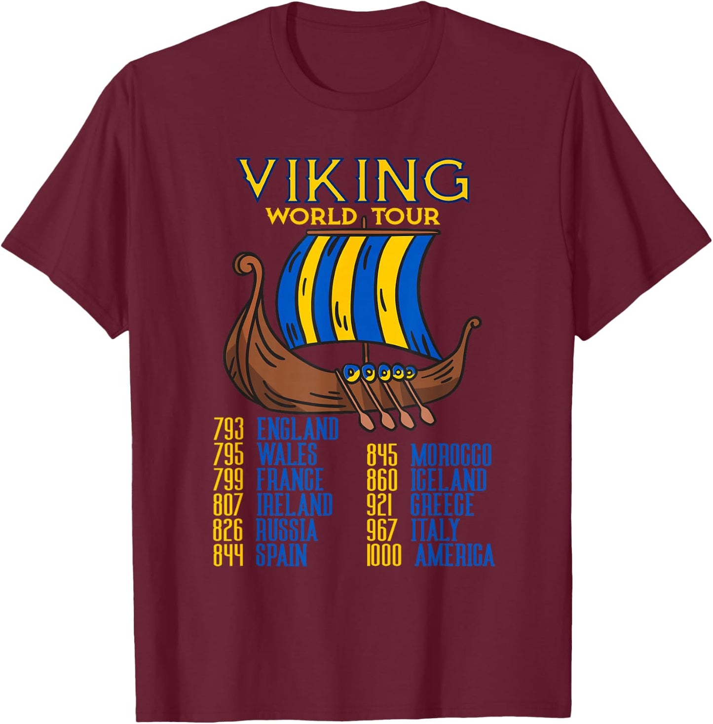 Viking World Tour Swedish Viking Ship Viking Tour T-Shirt - T-Shirt | Maroon