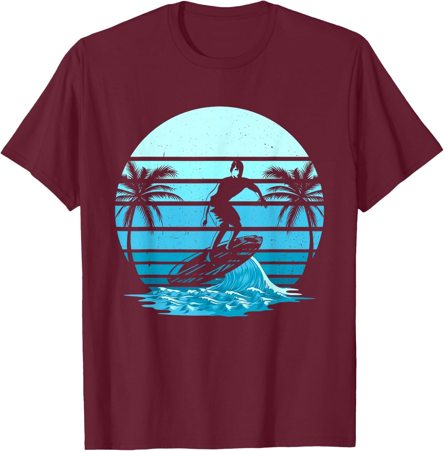 Vintage Surf Sunset Surfing Lover Gift Beach Retro Surfer T-Shirt - T-Shirt | Maroon