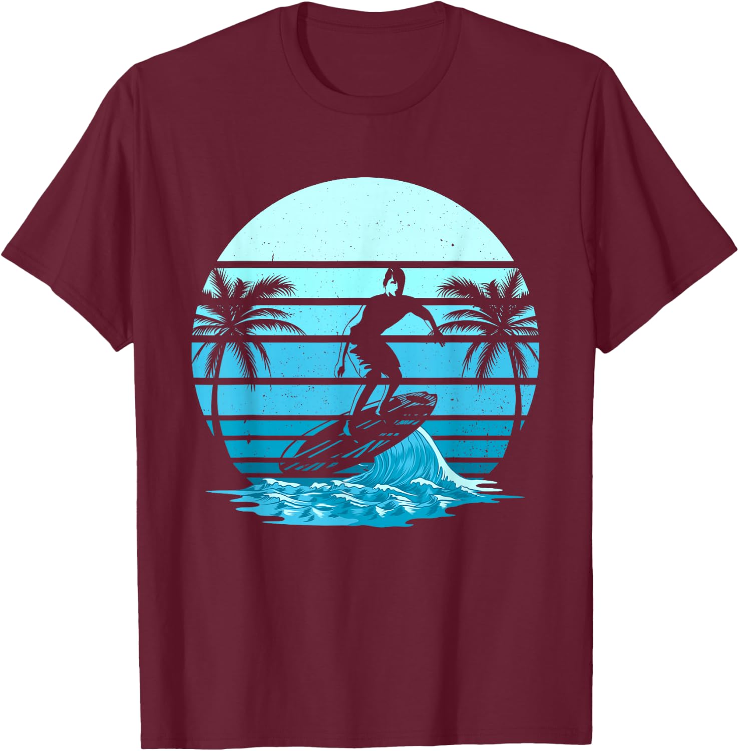 Vintage Surf Sunset Surfing Lover Gift Beach Retro Surfer T-Shirt - T-Shirt | Maroon
