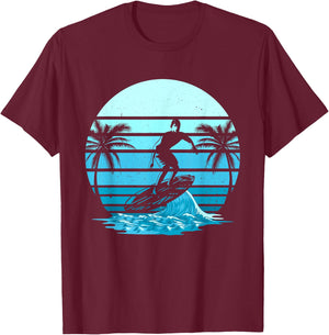 Vintage Surf Sunset Surfing Lover Gift Beach Retro Surfer T-Shirt - T-Shirt | Maroon