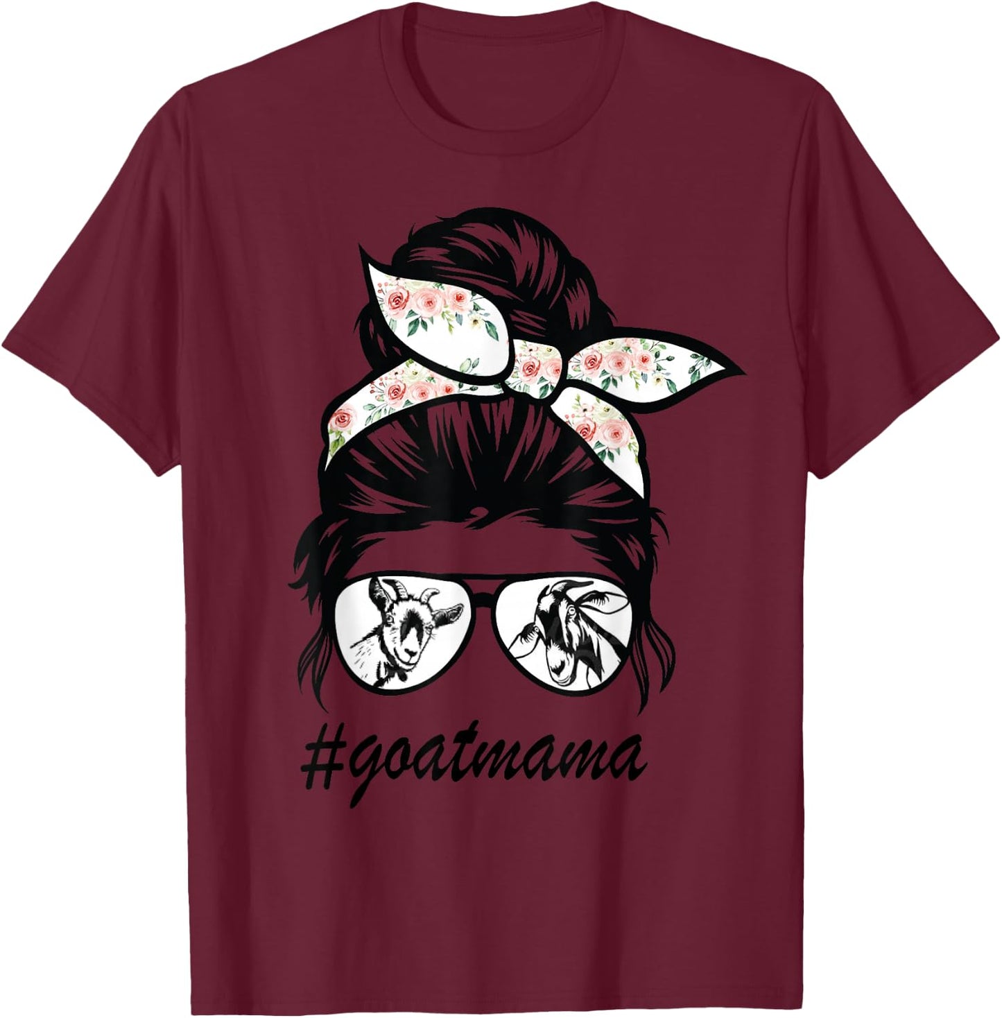 goat mama Messy Bun goat mom messy bun hair glasses T-Shirt - T-Shirt | Maroon